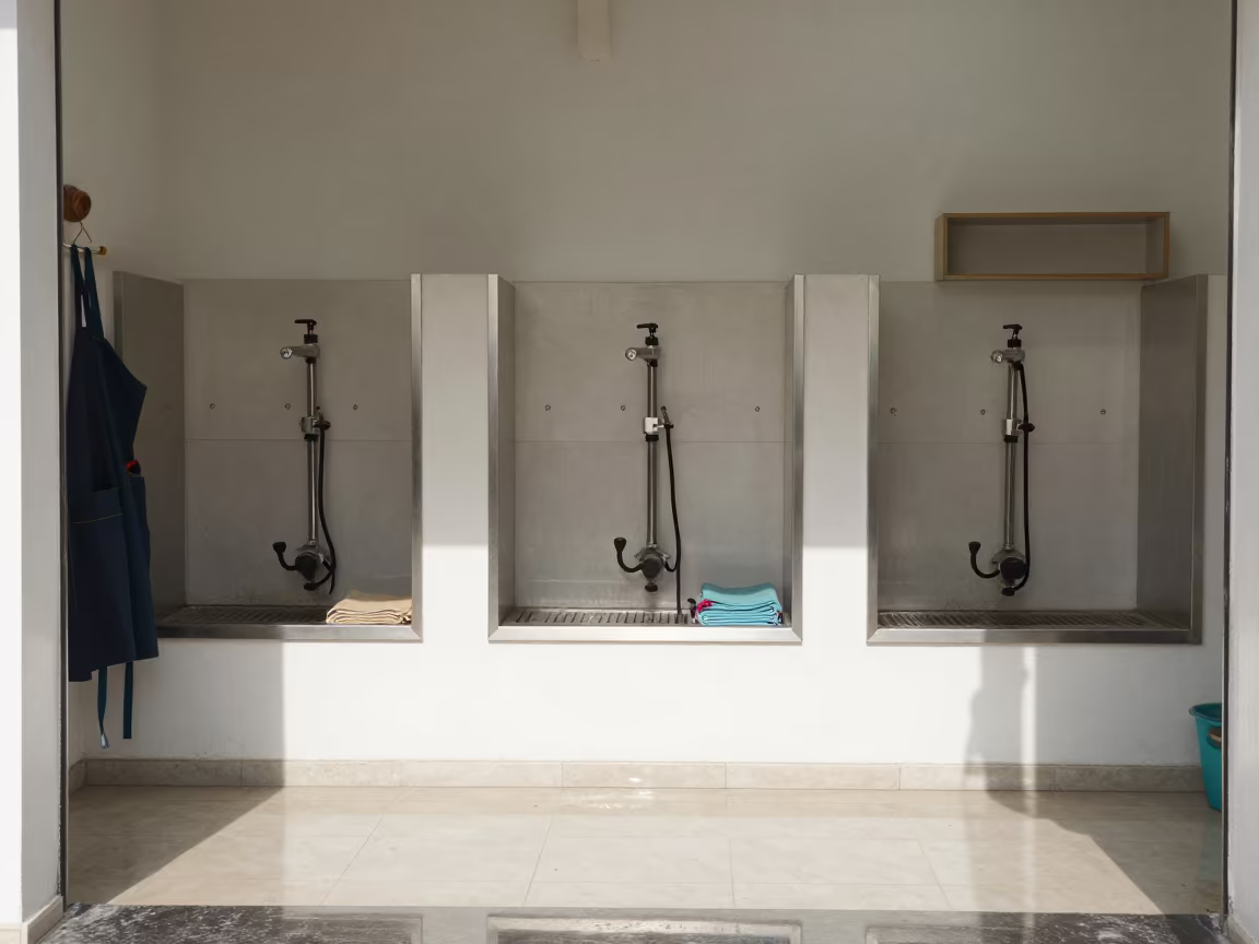 Dog wash station with towels and pumps in Abbottabad adoption room in inside an adoption room in Abbottabad