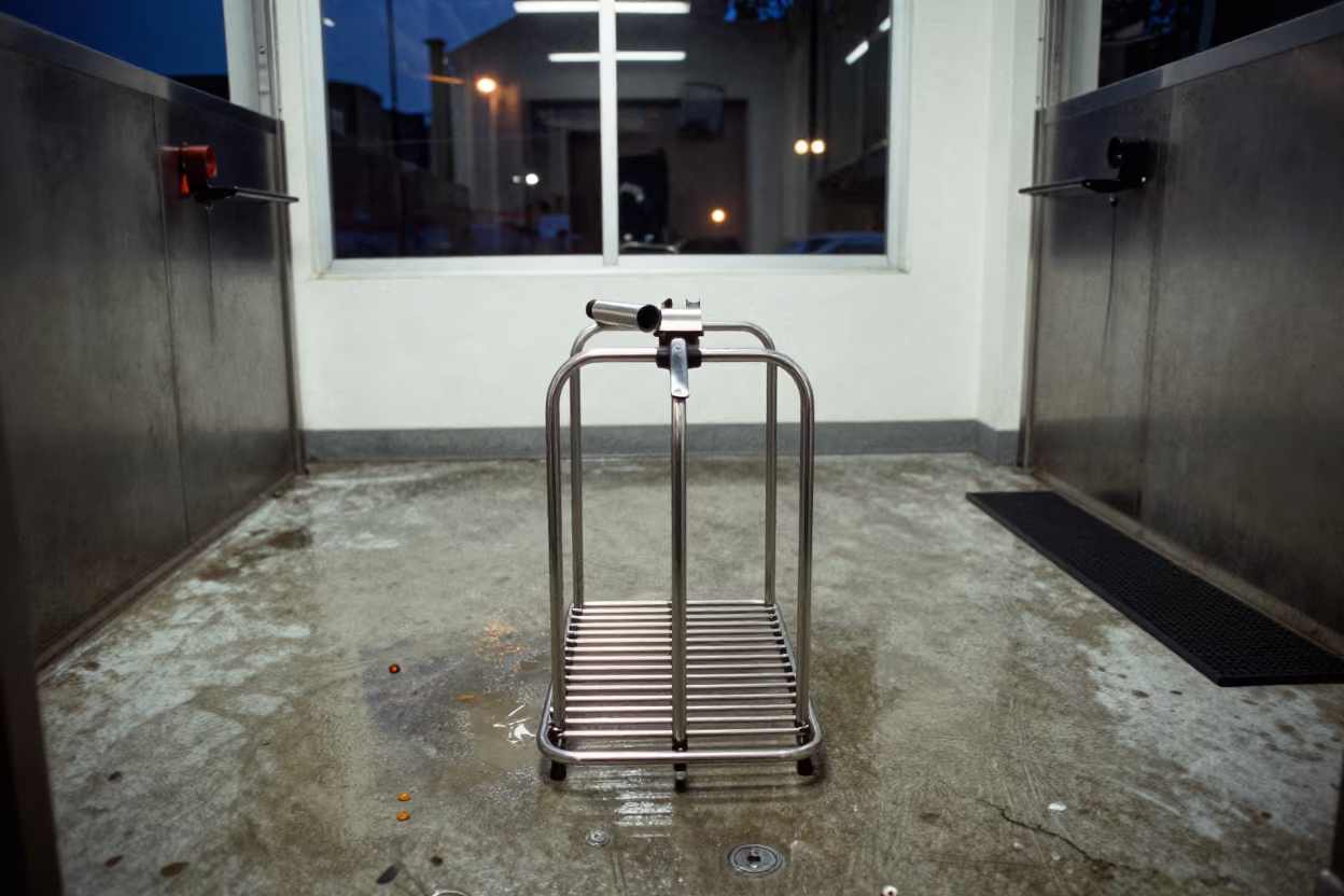 Dog Wash Whistle Rack Near Santiago City Lights in at a self-serve dog wash station near Santiago