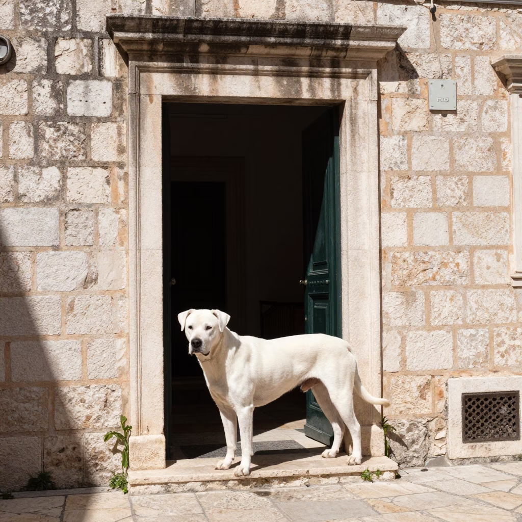 Dogo Argentino in Dubrovnik in in Dubrovnik, Croatia