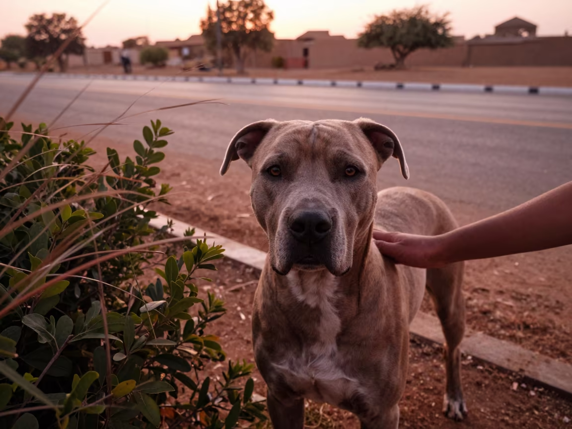 Dogo Argentino Portrait Near Garden Edge in near a garden edge with soft morning light and an uncluttered background near Nouakchott