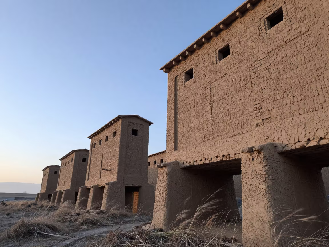 Dutch Angle Dogon Cliff Granaries at Dawn in near Bishkek