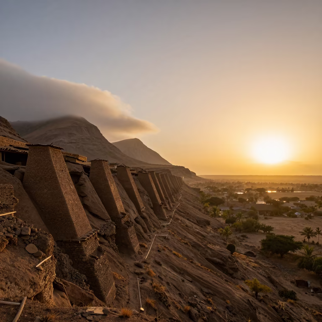 Dogon Cliff Granaries at Golden Hour Mali in in Mali