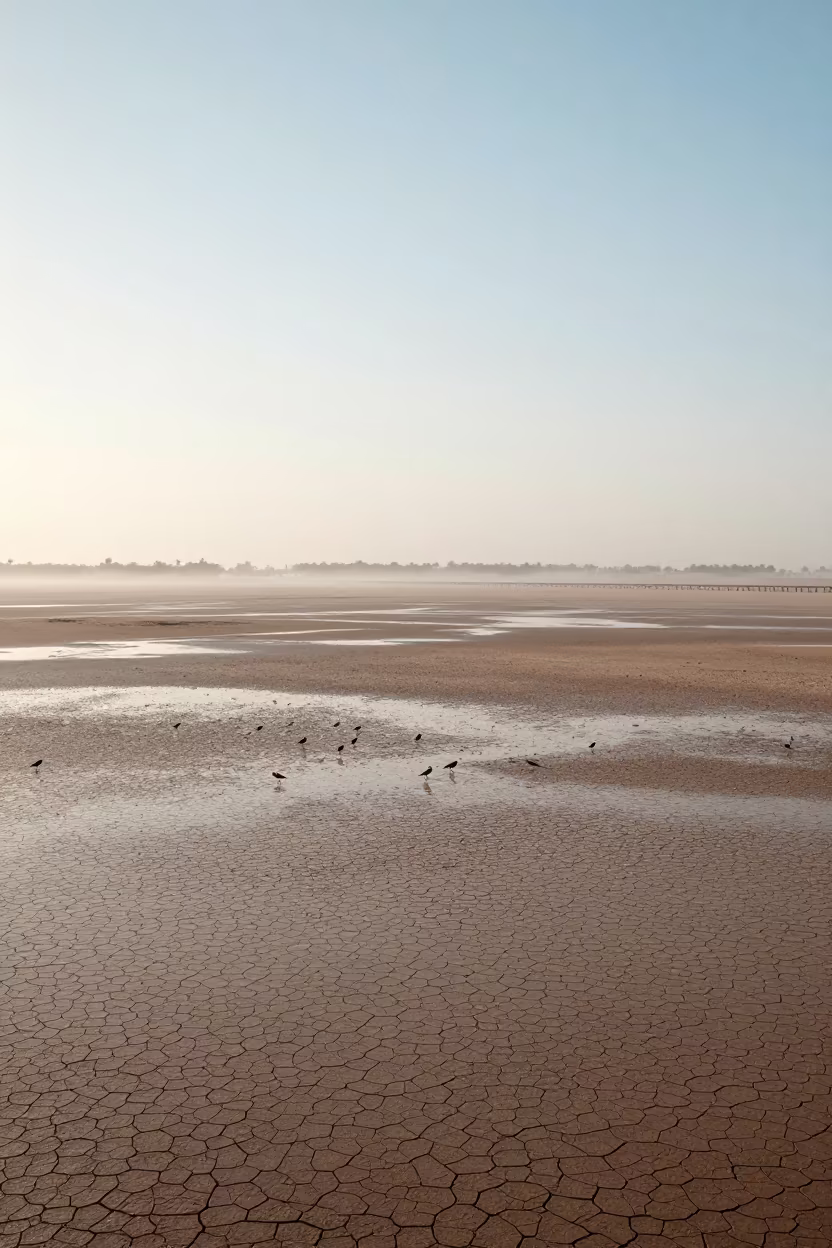 Doha Floodplain Mirage at Dawn Light in across a floodplain after rain near Doha