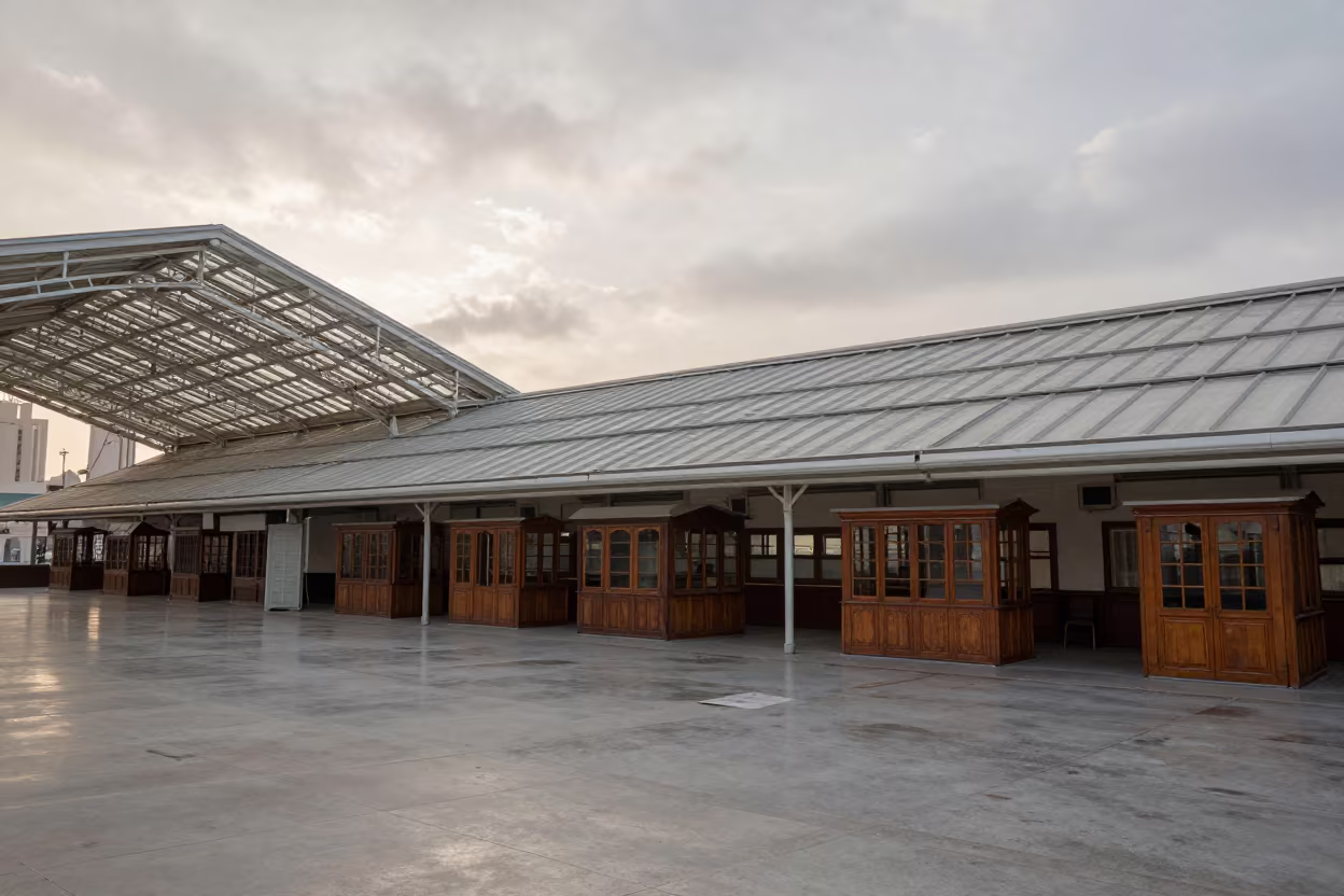 Doha Market Hall Dawn Light in inside a restored train terminal in Doha