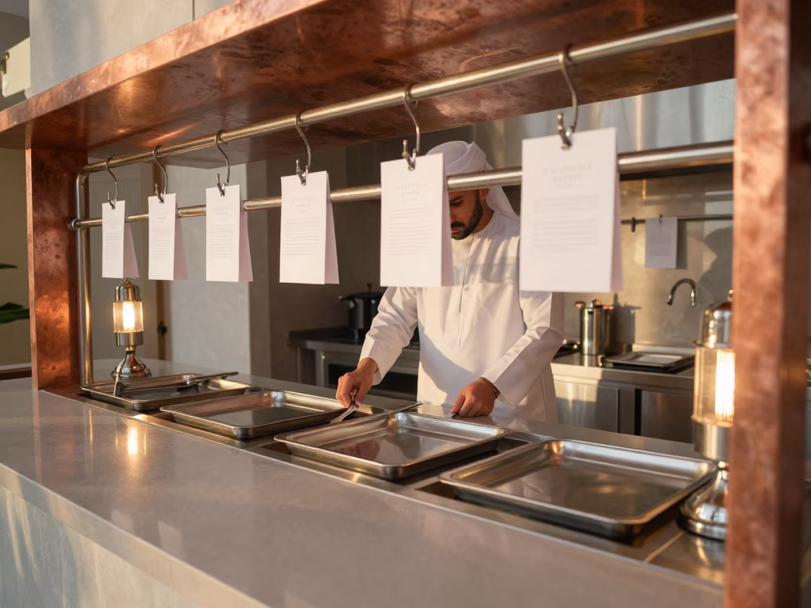 Doha Spa Kitchen Pass with Covered Trays in inside a spa reception in Doha