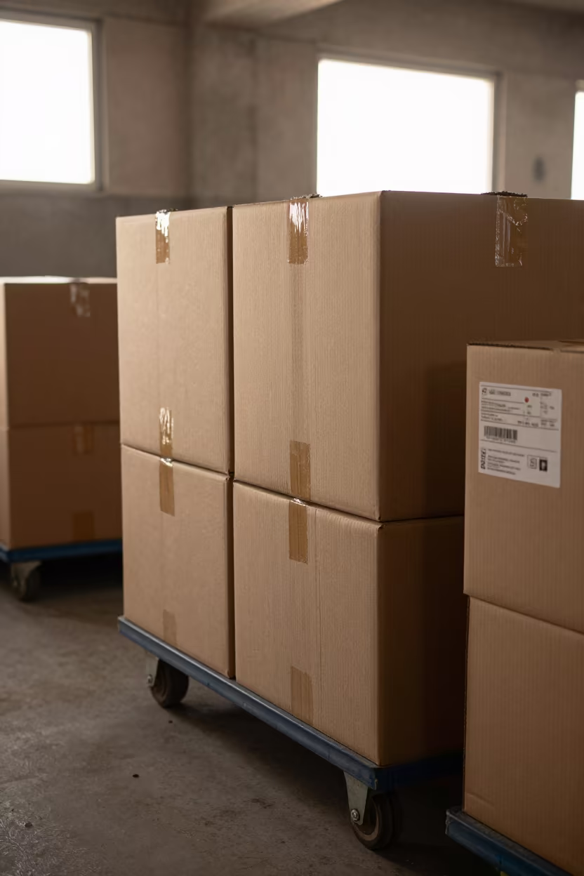 Dollies and Boxes in Amritsar Packing Station in at a fulfillment packing station near Amritsar
