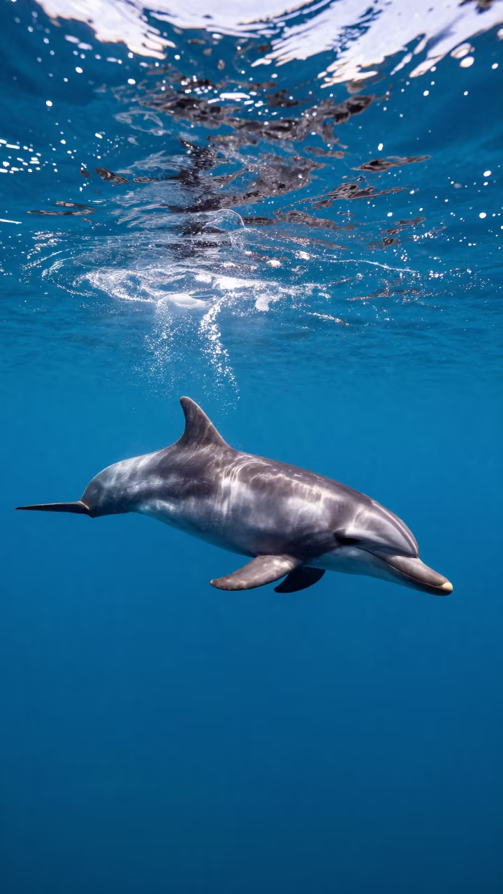 Dolphin in Dalmatian Sunlight Underwater in in Dalmatia