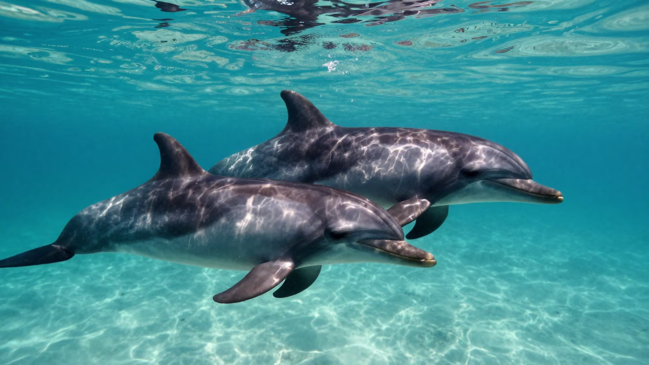 Dolphins Weaving Through Bait Ball in Clear Water in near Havana
