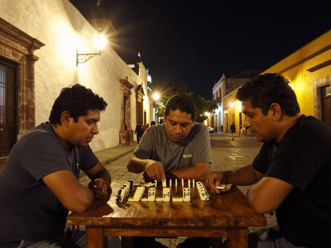 Dominoes Game in Merida at Late At Night Light in in Merida, Mexico