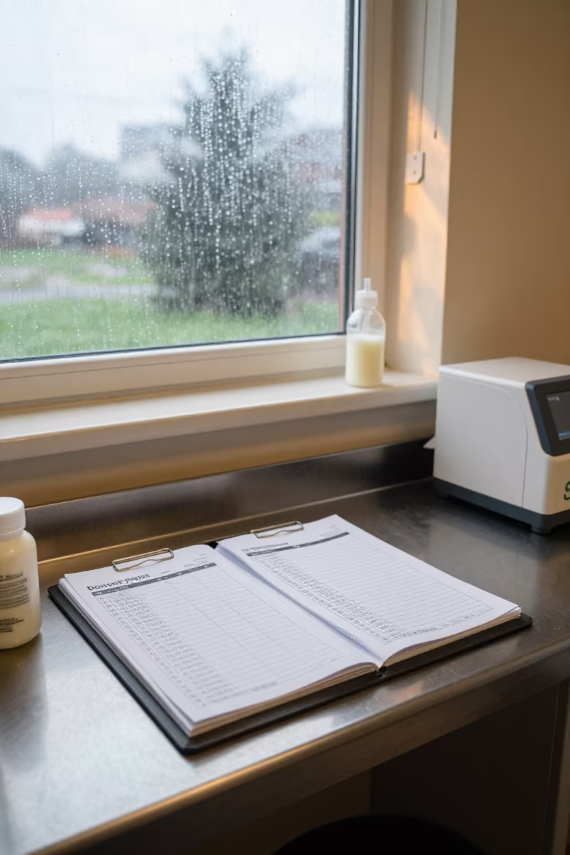 Donor Milk Thaw Log Board in Clinic Exam Room in inside a clinic exam room in Portsmouth