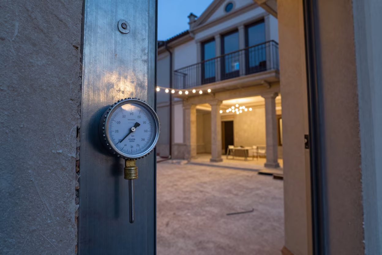 Door Closer Gauge in Galician Lobby Twilight in inside a half-built lobby in Galicia
