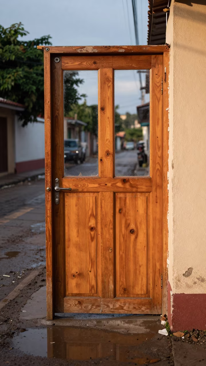 Dusty Door Hardware Template in Barranquilla Evening Light in at a muddy site access road near Barranquilla
