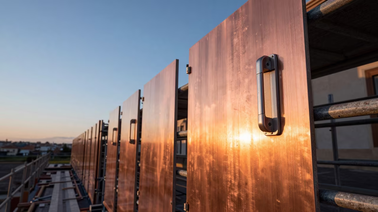 Door Hardware Template on Scaffolding in Catania in along a scaffolded facade near Catania