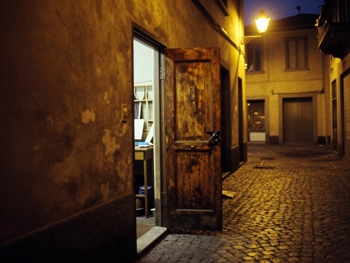 Door Latch at Midnight Light in Milan in in Milan, Italy