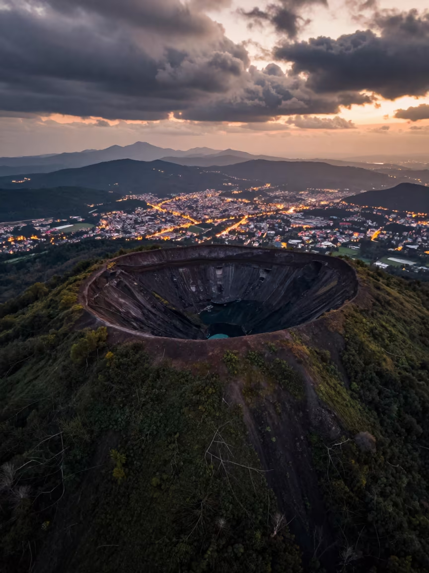 Dormant Volcano Crater Silhouette at Dusk Slovakia in in Slovakia