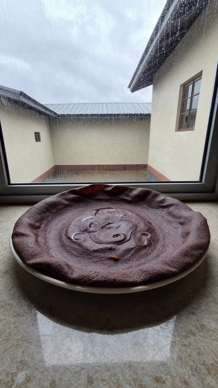 Doro Wat and Injera Bowl by Ndola Window in on a ceramic plate by a window in Ndola