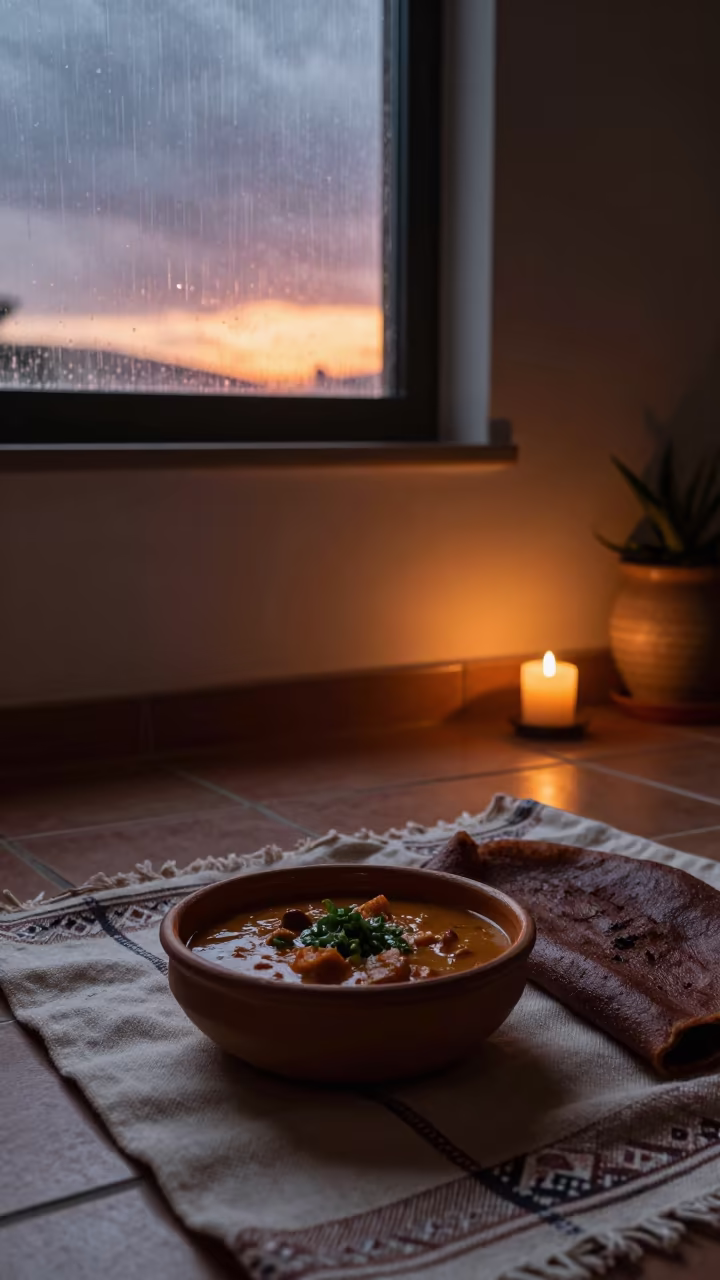 Doro Wat and Injera on Picnic Blanket in on a picnic blanket in Cagliari