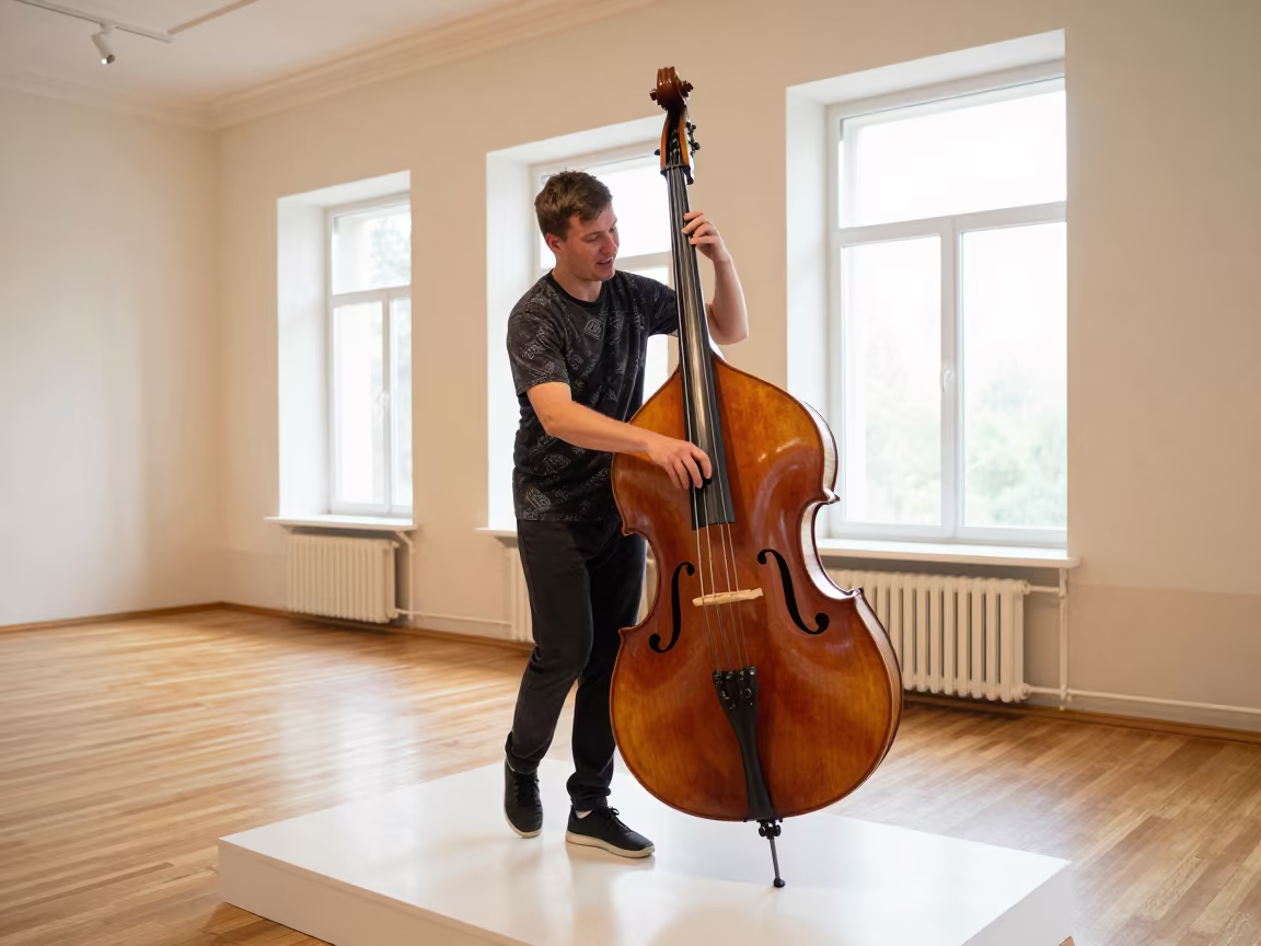 Double Bass Player on Ekibastuz Museum Plinth in on a museum plinth in Ekibastuz