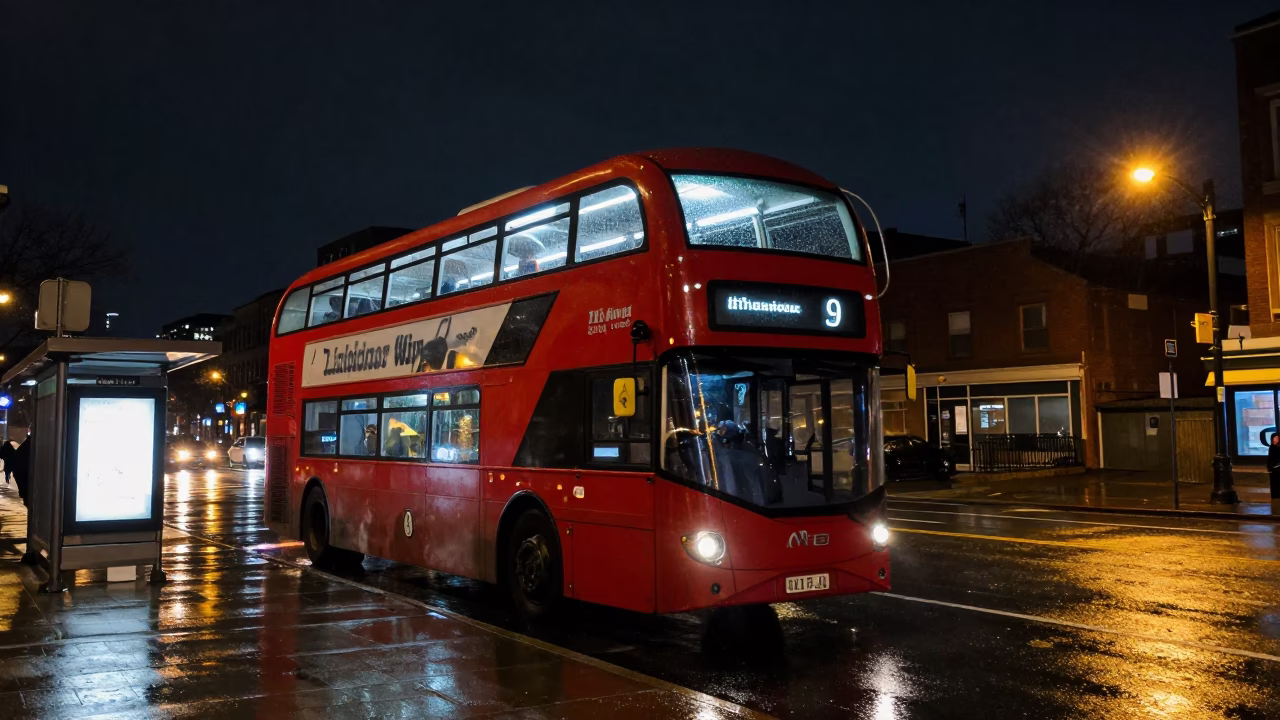 Double-Decker Bus at The Deepest Night Sky Light in Boston in in Boston, Massachusetts, United States