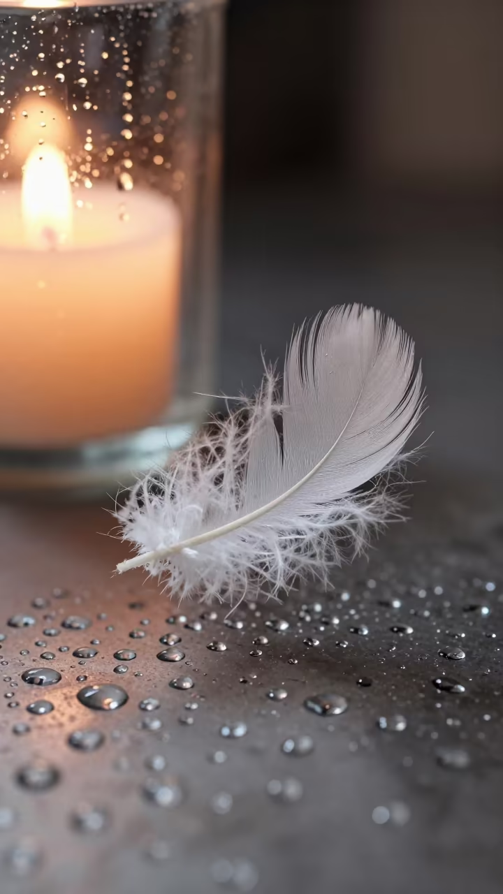 Down Feather on Rain Beaded Metal Near Mit Ghamr in across a rain-beaded metal surface near Mit Ghamr