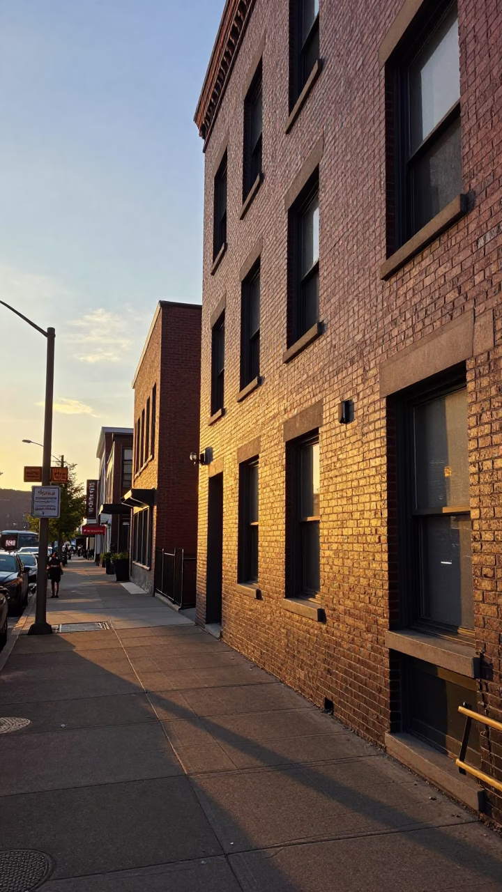 Downtown in Portland at As The Sun Drops Toward The Horizon in in Portland, Oregon, United States