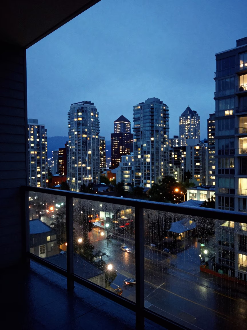 Downtown Skyline From Residential Balcony in Vancouver in in Vancouver, British Columbia, Canada