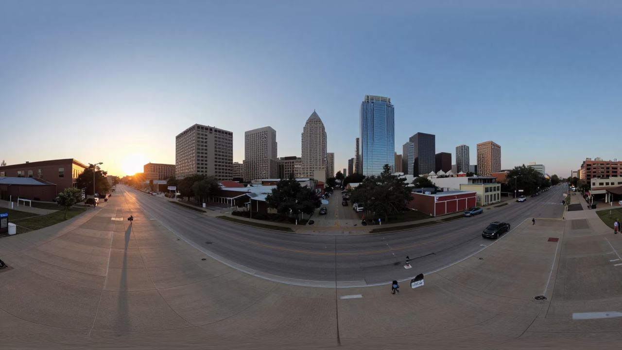 Downtown Skyline in Austin at As The Sun Drops Toward The Horizon in in Austin, Texas, United States