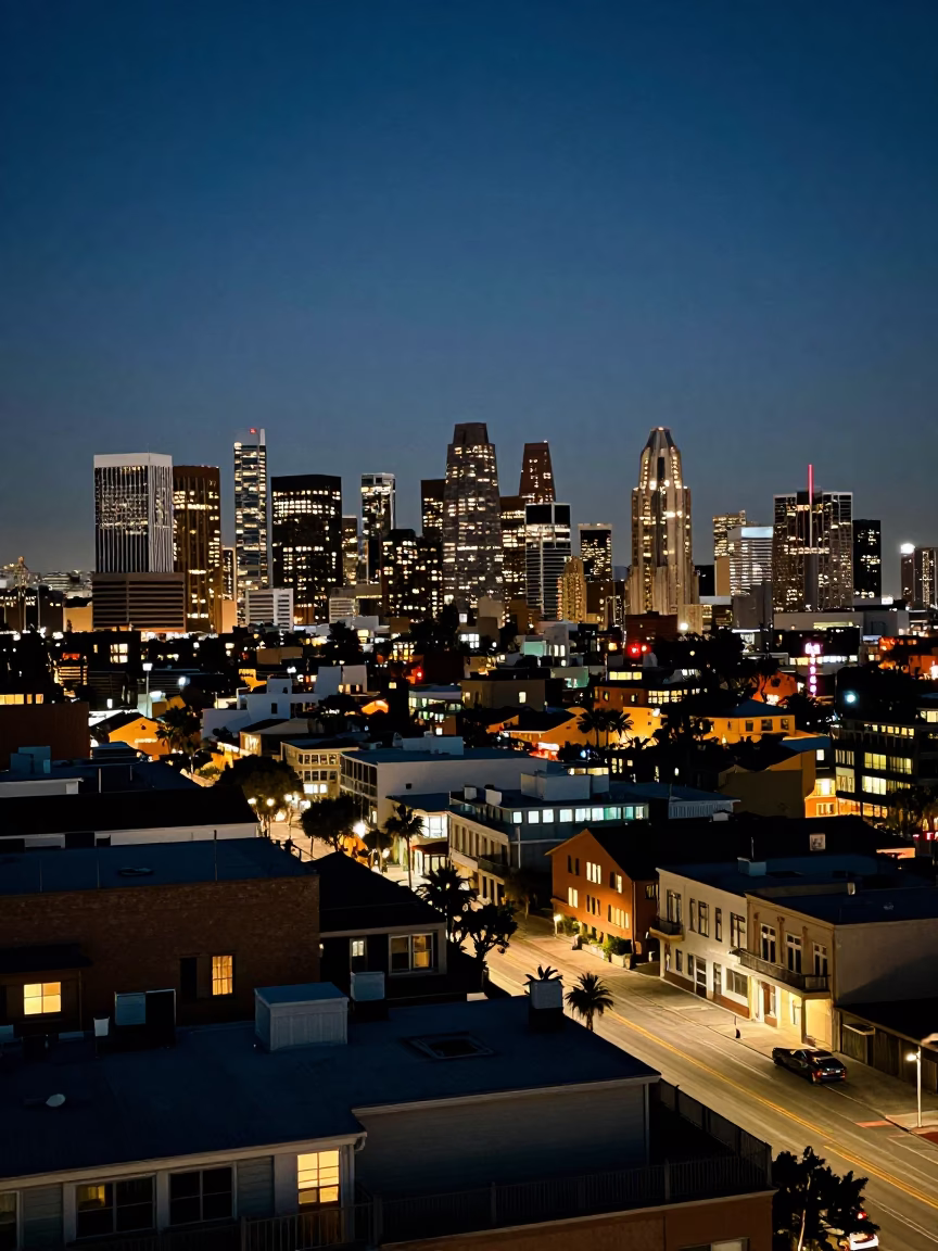 Downtown Skyline in San Diego at As City Lights Begin To Glow in in San Diego, California, United States