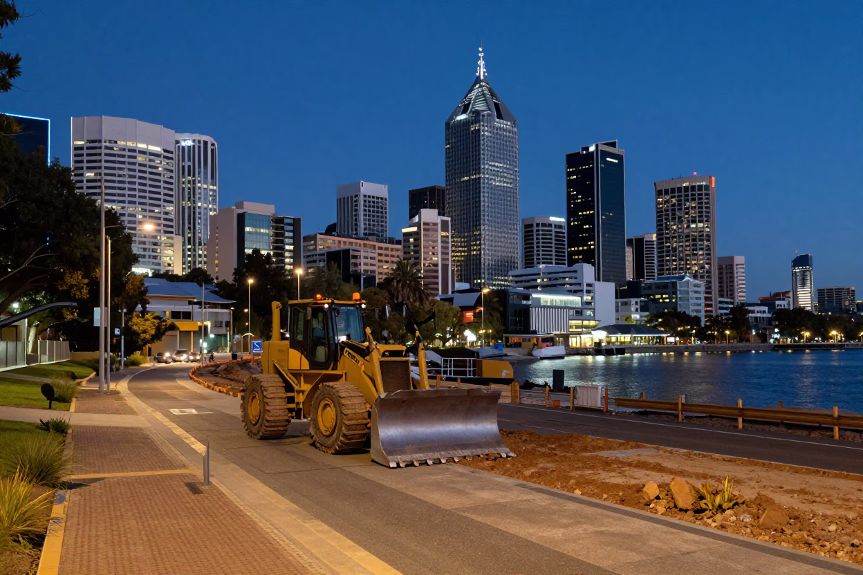 Downtown Urban Scene in Perth at Twilight in in Perth, Western Australia, Australia