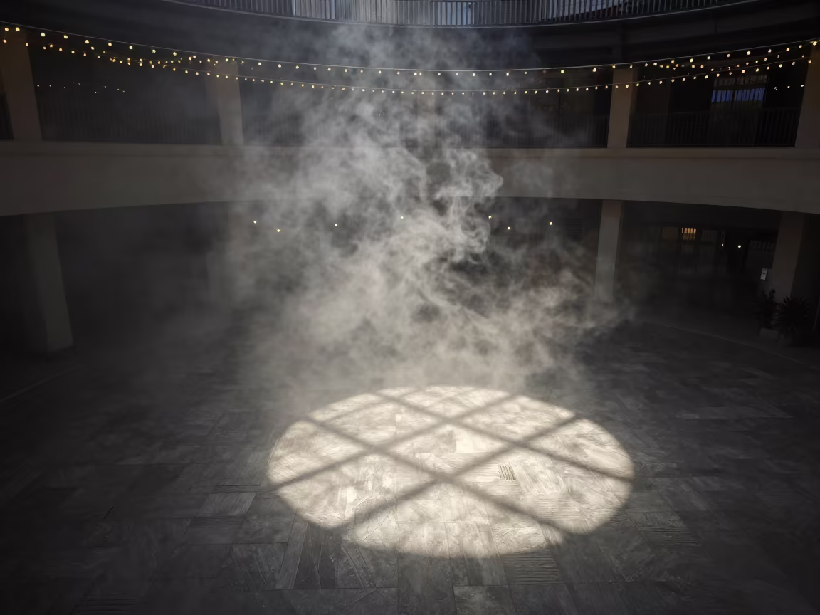 Downward Falling Smoke in Atrium Grid in inside a vaulted atrium in Guiyang