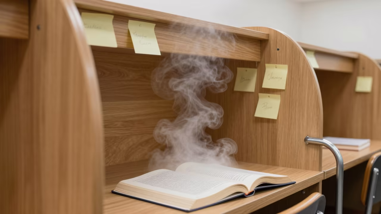 Downward Steam Sticky Notes Study Carrel Dawn in beside campus bike racks at dawn in Culiacán