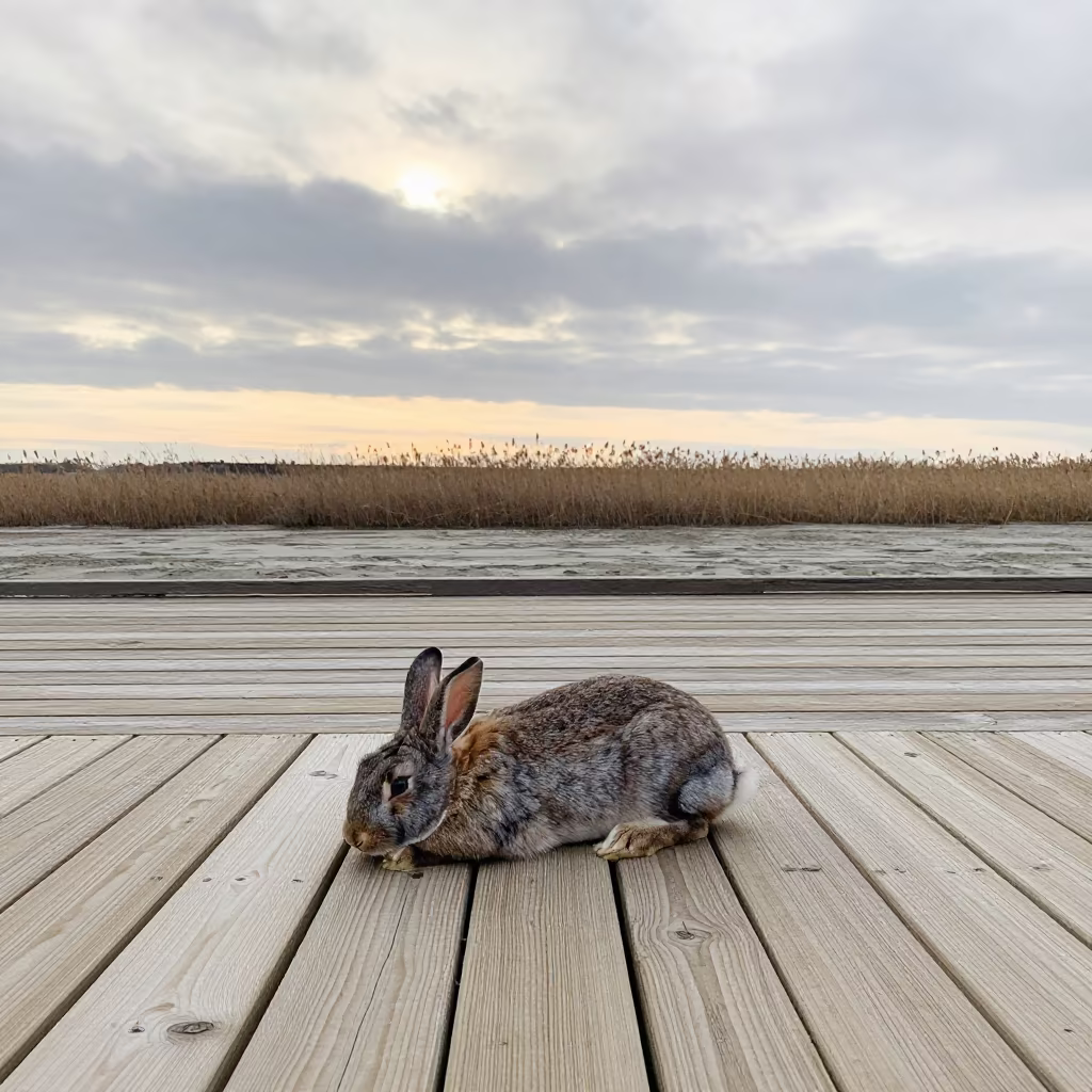 Dozing Rabbit in Late Afternoon Kansas in beside a tidal inlet in Kansas
