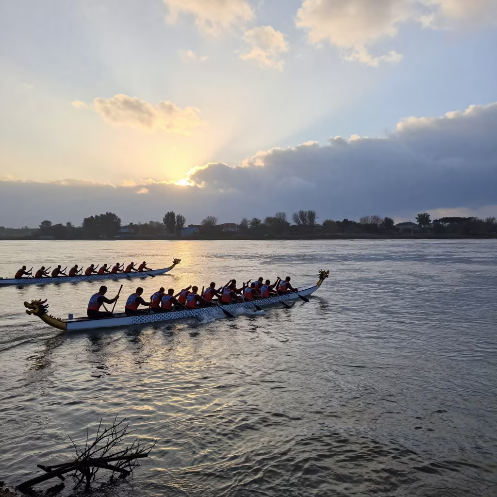 Dragon Boat Team Racing at Sunrise Loire in in the Loire Valley