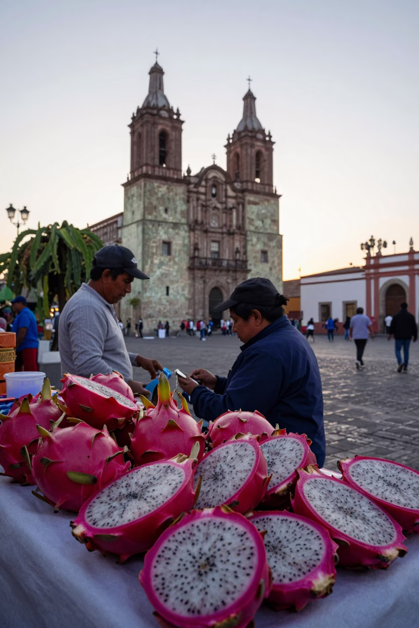 Dragon Fruit at First Light Of Dawn in Oaxaca in in Oaxaca, Mexico
