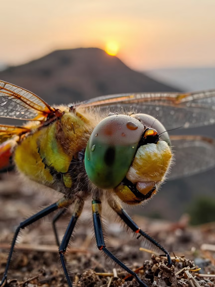 Dragonfly Compound Eye Sunset Ridge Monsoon in on a wind-scoured ridge near Socopó