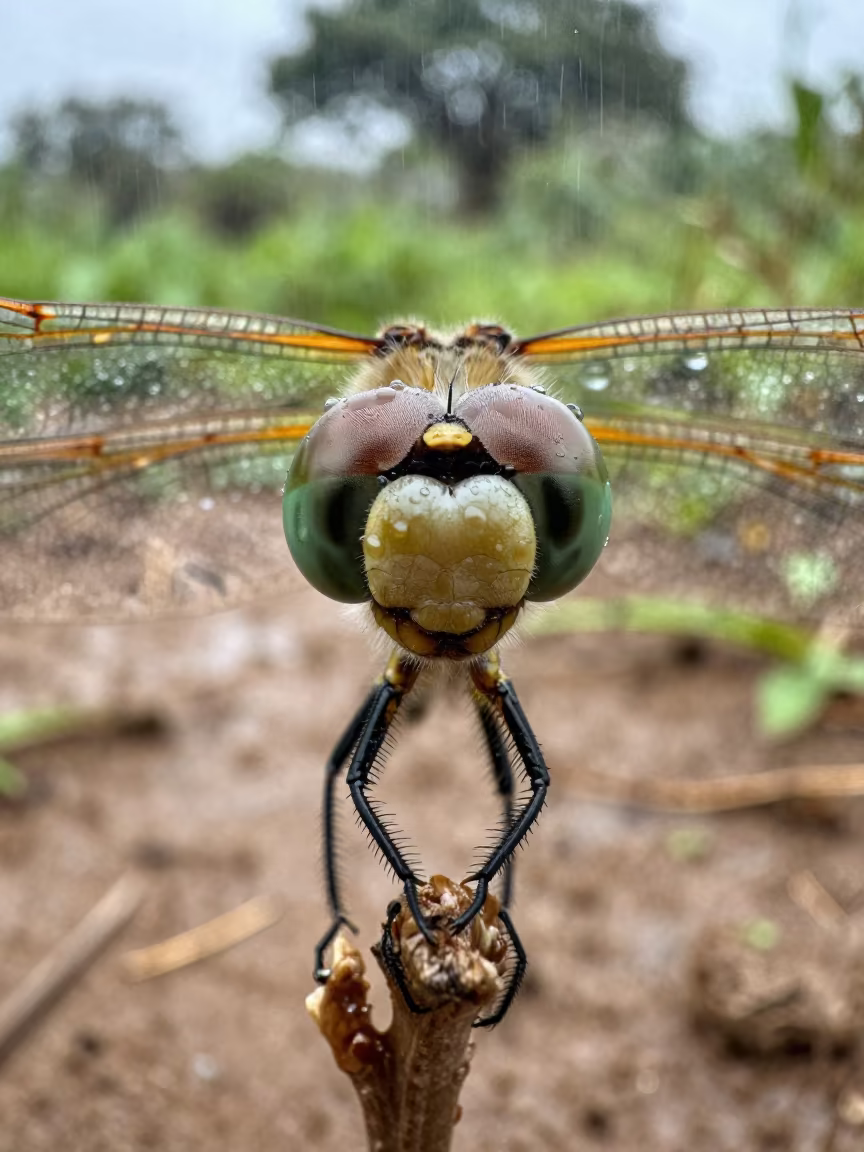 Dragonfly Eye Close-Up Mauritania Monsoon in along a game trail in Mauritania