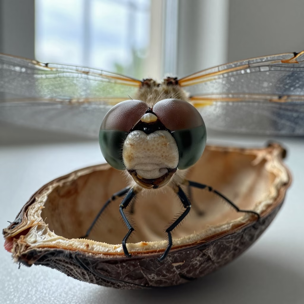 Dragonfly Eye Macro Inside Bucharest Seed Pod in inside a seed pod split open in Bucharest