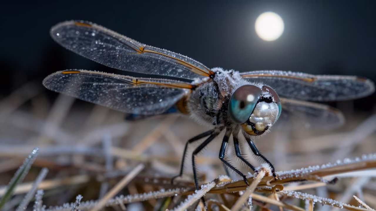 Dragonfly Eye in Winter Moonlight in in Saskatchewan