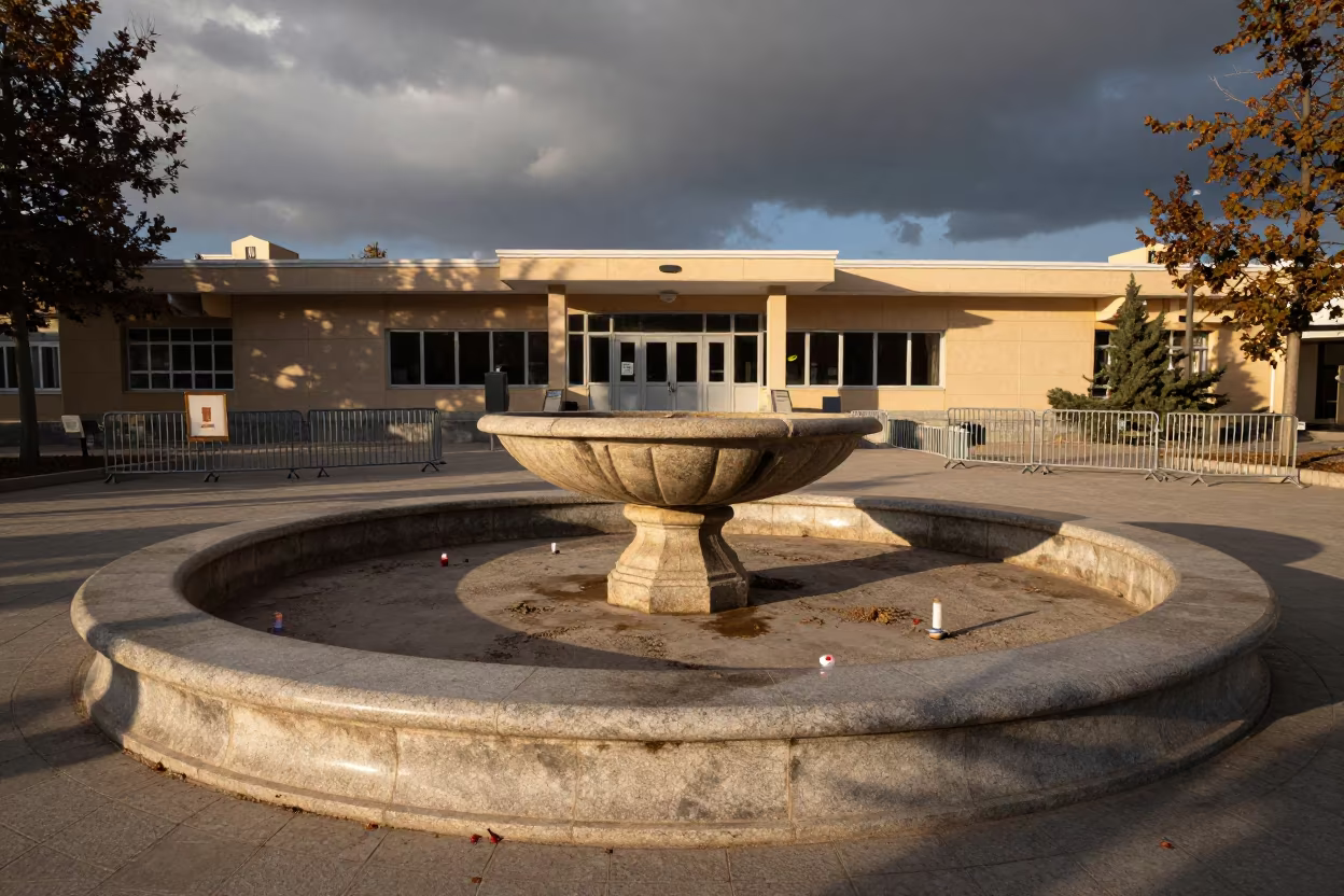 Drained Civic Fountain Evening Ahvaz in outside a polling station entrance near Ahvaz
