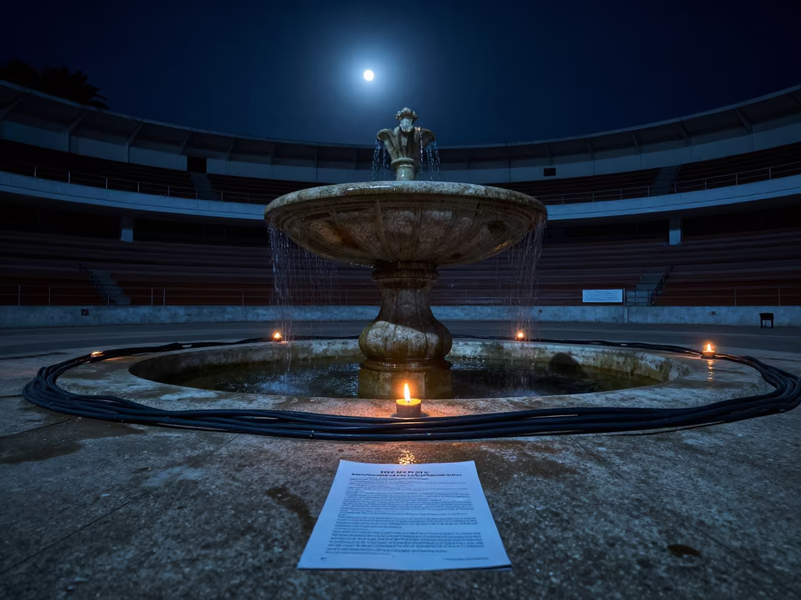 Drained Fountain Plaza Candles Night Havana Polling in inside a polling station gymnasium in Havana