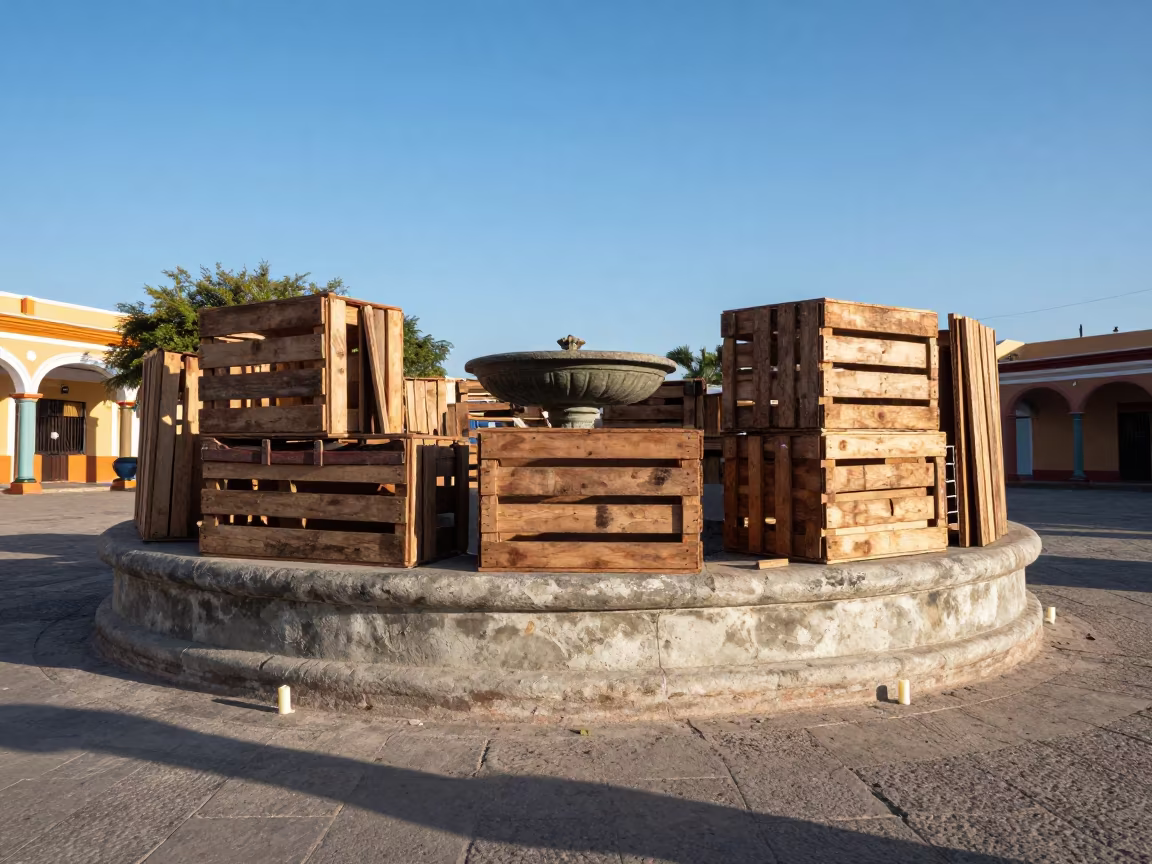 Drained Plaza Fountain Barricades Puerto Barrios in in a public square in Puerto Barrios