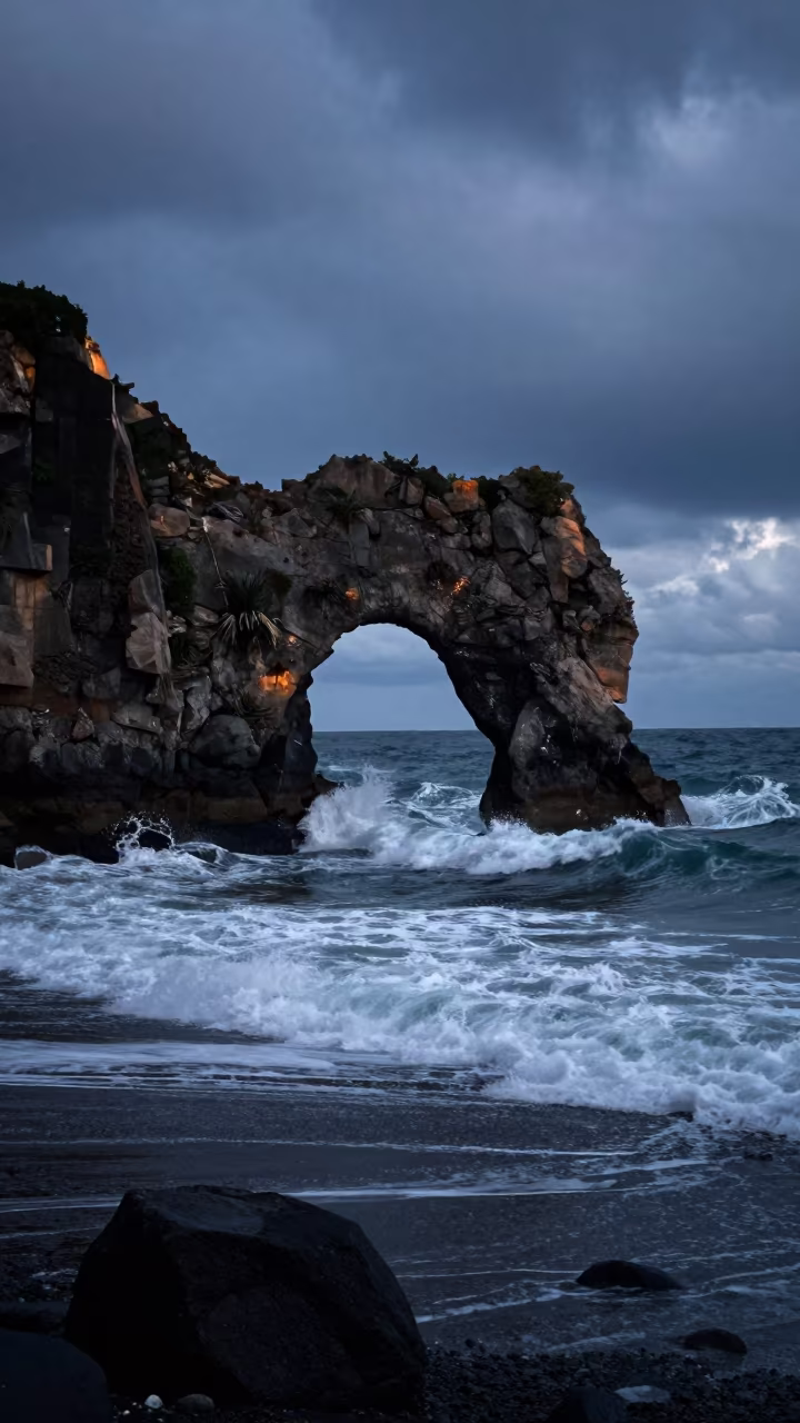 Dramatic Sea Arch Twilight Waves Cartagena in along a wave-cut shoreline near Cartagena