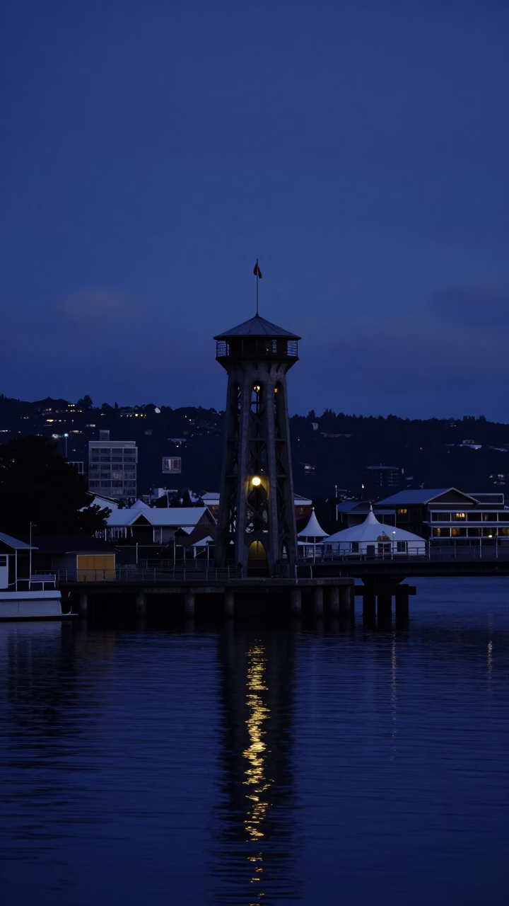 Drawbridge Counterweight Tower Reflected in Wellington in in Wellington, New Zealand