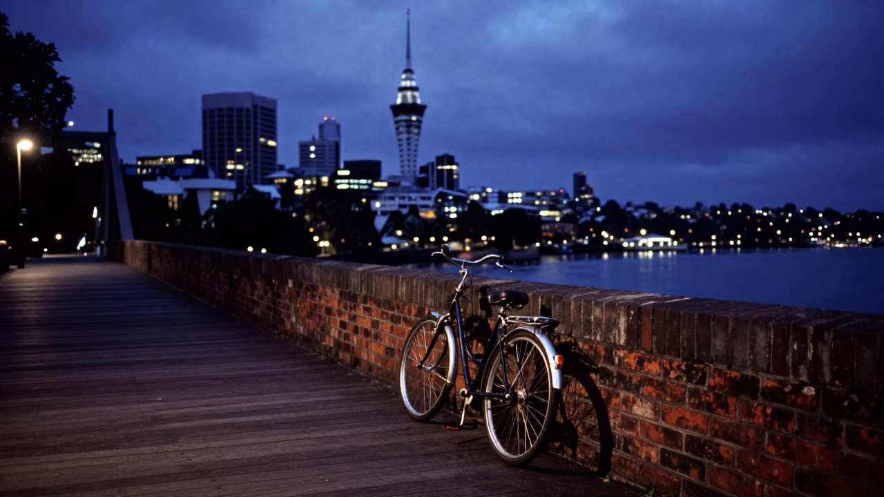 Drawbridge Deck in Auckland at Indigo Twilight After Sunset in in Auckland, New Zealand
