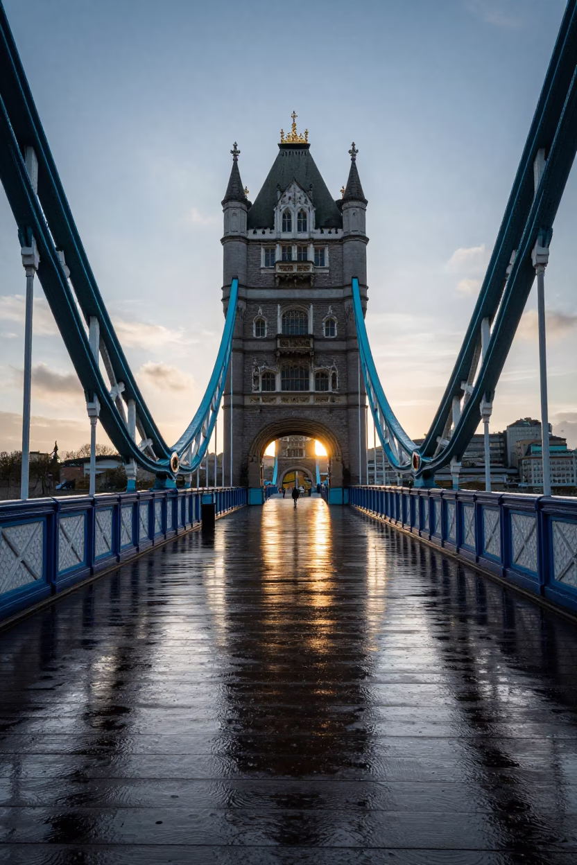 Drawbridge Deck in London at Nautical Dawn Light in in London, United Kingdom