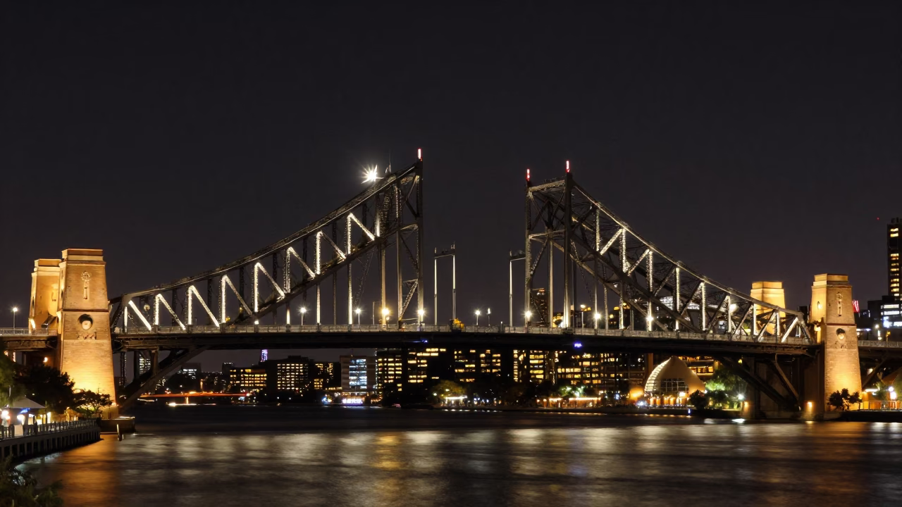 Drawbridge Lifting in Melbourne at The Deepest Night Sky Light in in Melbourne, Victoria, Australia