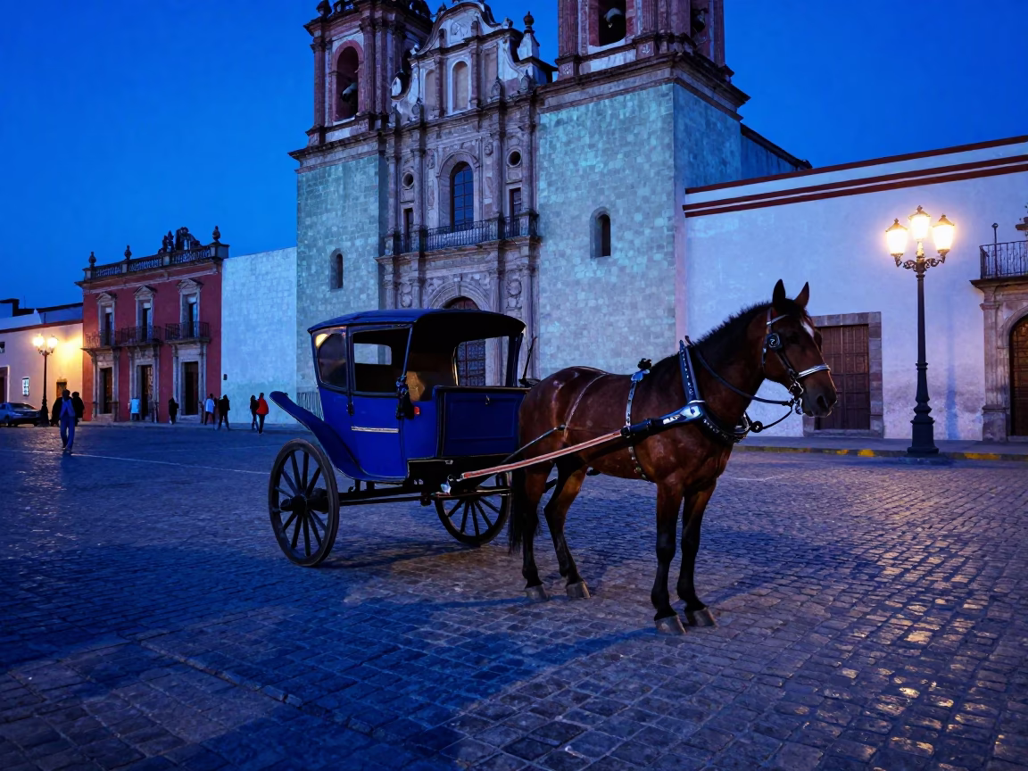 Drawn Cart in Oaxaca at The Last Blue Light Of Evening in in Oaxaca, Mexico