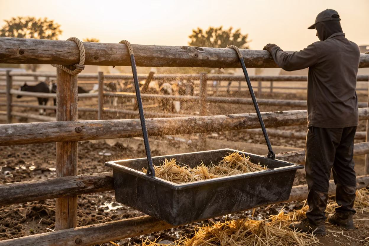 Drench Gun Tray Sunset Fence UAE in along a muddy paddock fence in United Arab Emirates