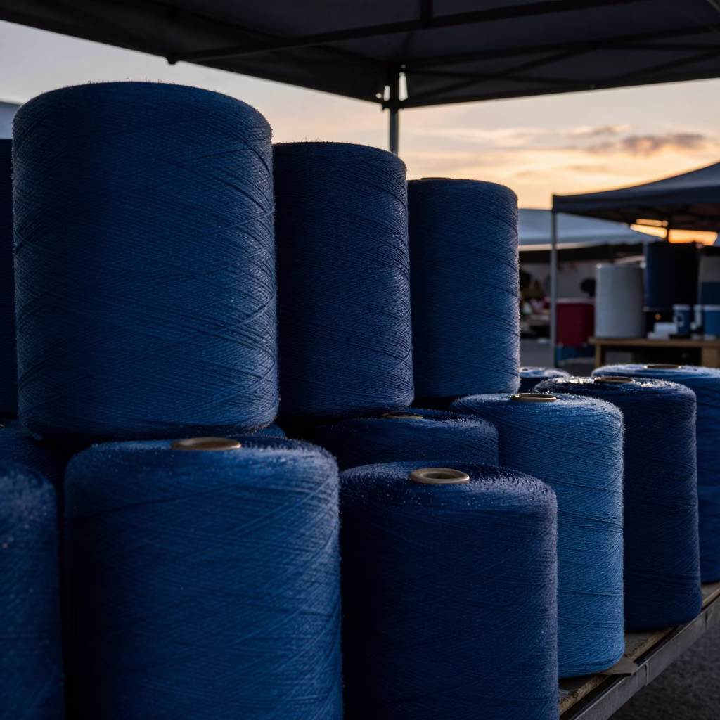 Dresden Textile Market Cotton Bolts in Indigo in at a textile trader's stall in Dresden