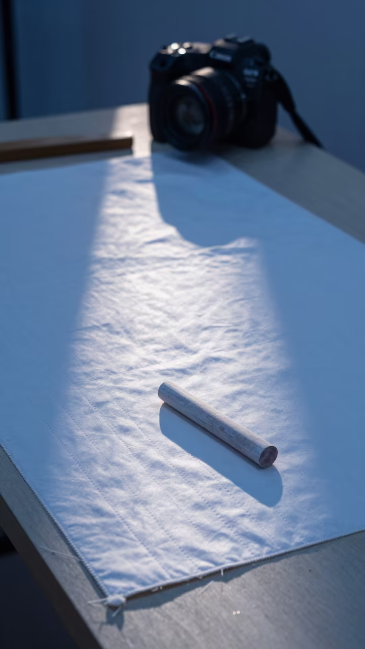 Dressmaker Chalk on Quilted Mat in Siem Reap in on a museum plinth in Siem Reap